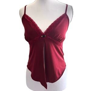 Y2K Mixed Threads fairy grunge lace sheer cami top sz XS coquette front split